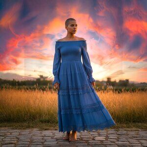 GUESS “Amberlee” Lace-Trim Maxi Dress in Aqua Breeze NWT Size small